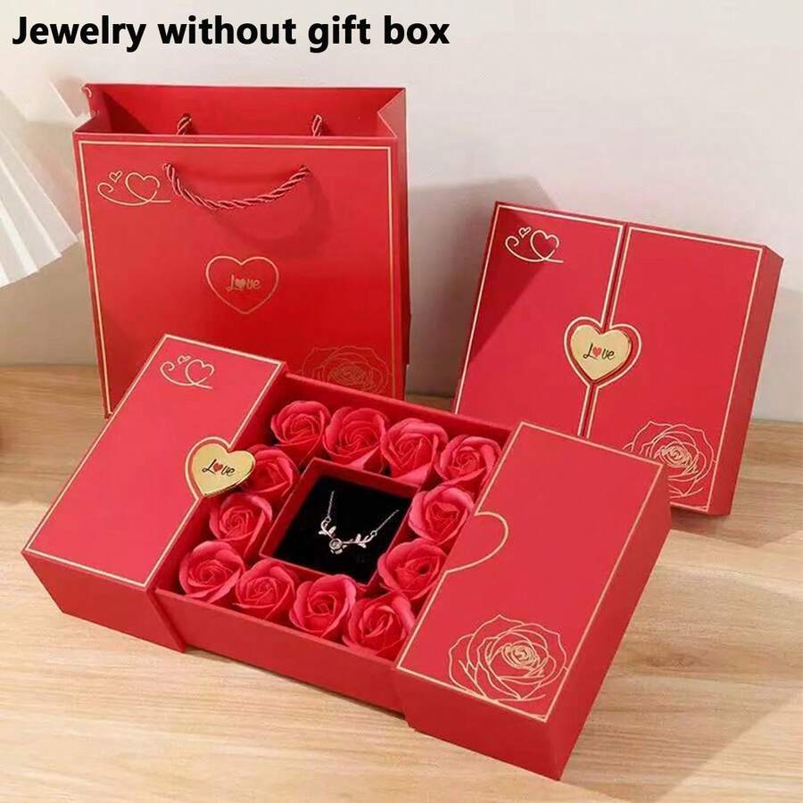 2026 New Red Heart Love Pattern 12 Roses Gift Box, Jewelry Box, Ring Necklace Jewelry Storage Box, Holiday Gift, Proposal Confession Wedding Gift Box, Holiday Party Decoration Gift Box, Essential Gift - Gift Box - View 1