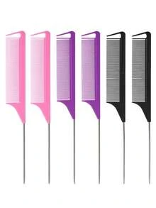 WANMEI 1/7pcs Professional Tail Comb Set, Including Tail Comb, Parting Comb, Stainless Steel Tail Comb, Anti-Static Hair Comb, Braiding Comb, Fine-Tooth Tail Comb, Highlighting Comb, Multi-Functional, Suitable For Normal Hair, Candy Color Series, Ideal For Bridal, Barbershop, Salon And Home Use. - Multicolor - View 26