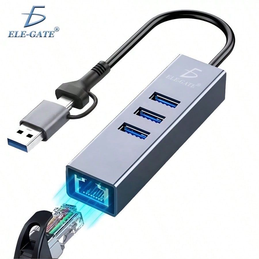 Hub de 3 puertos Ethernet Gigabit USB - C con adaptador Mini de tipo C de aleación de aluminio, USB 3.0 con velocidad de