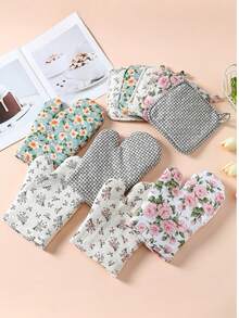 2pcs (Gloves + Pot Holder) Heat Resistant Oven Gloves And Pad, Personalized Printed Non-Slip Kitchen Accessories, Holiday Cooking Gift, Suitable For Home Kitchen - Multicolor - View 8