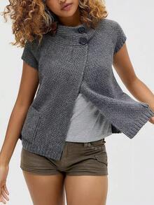 Womens Spring Summer Short Sleeve Cardigan Sweaters  Crew Neck Button Down Ribbed Knit Outwear Y2k Clothes - Gris - Ver 2