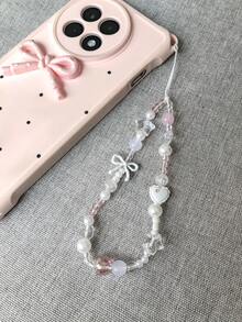 1/2件芭蕾舞风格蝴蝶结爱心手机挂饰链，CCD相机挂绳，防丢腕带（女孩款），钥匙扣，手机挂绳，包包挂饰，花朵戒指托，手机支架 - 彩色 - 查看 2