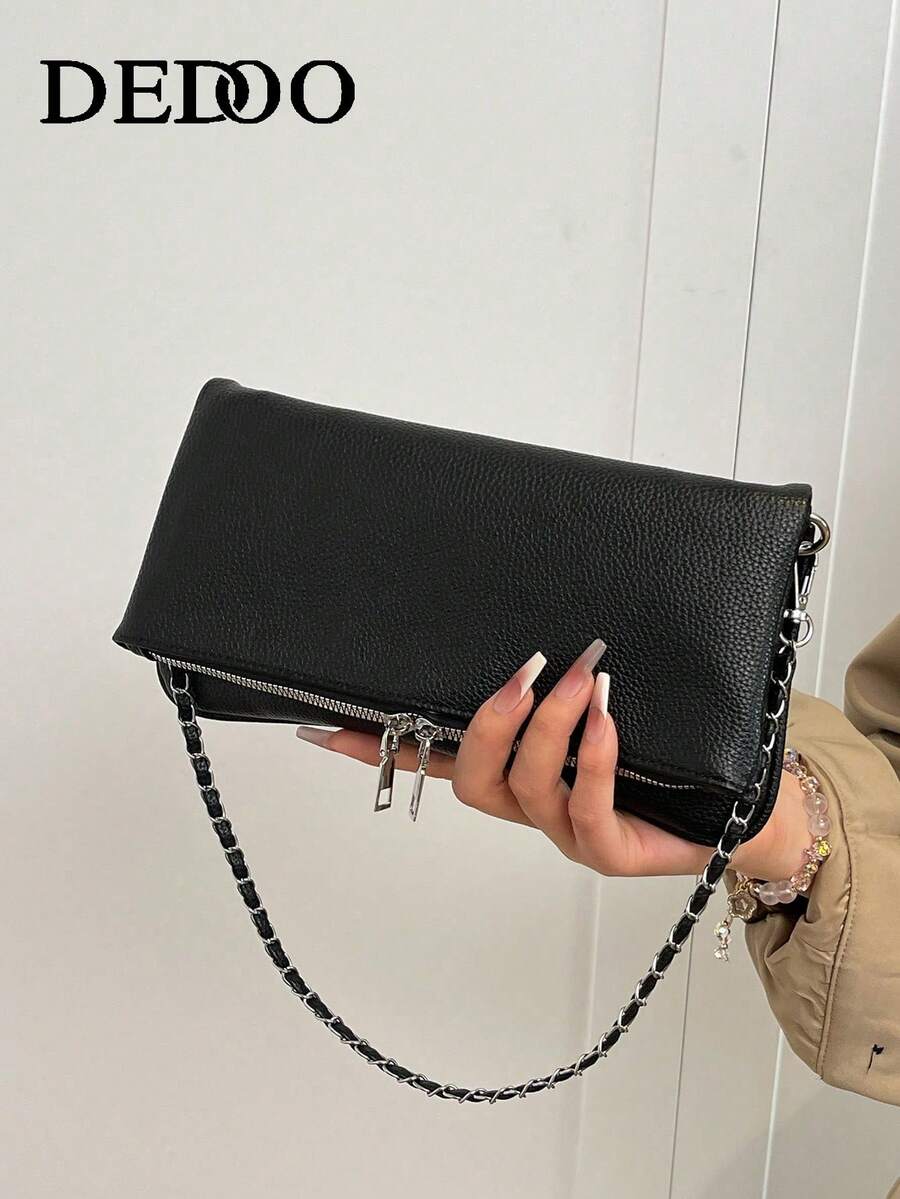 2026新款女士包包时尚设计黑色经典PU皮革斜挎包复古精致外贸手提包 - 黑色 - 查看 1