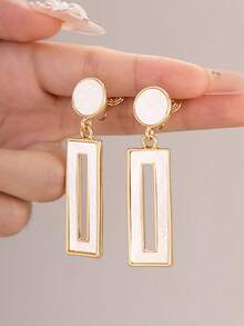 1对极简镂空方形夹式耳环，优雅几何吊坠耳环，无需耳洞，婚礼/派对珠宝礼物 - clip - 查看 5