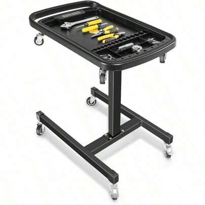 DNA MOTORING Mesa de Trabajo 2 en 1 Altura Ajustable de 30.5 a 47.2 Pulgadas Bandeja de Parte rodante con 4 Rodillos Banco de Trabajo portátil con 2 Ruedas de Freno Capacidad máxima de 120