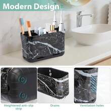Boperzi Black Toothbrush Holder For Bathroom Toothpaste Organizer Countertop, Detachable Anti-Slip Marble Toothpaste Storage Caddy 6 Slots With Drainage Holes For Makeup Brush Razor Stand,BlackMarbleColor - 黑色大理石紋 - 查看 3