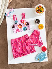 Young Girls Donut Print Bikini Set - Multicolor - View 5