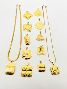 14 piezas, 12 estilos de colgante de acero inoxidable dorado con concha y geométrico + 2 collares ajustables, collar y accesorios de alta calidad hipoalergénicos, antidecoloración, cómodos y versátiles, regalo minimalista y elegante para amantes, padres, amigos, uso diario - Multicolor - Ver 4