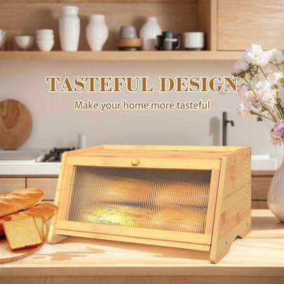 BueDeHai Stylish Bamboo Bread Box For Kitchen Countertop Farmhouse Corner Bread Bin Vintage Kitchen Decor Storage Organizer For Homemade Loaf Toast  Box