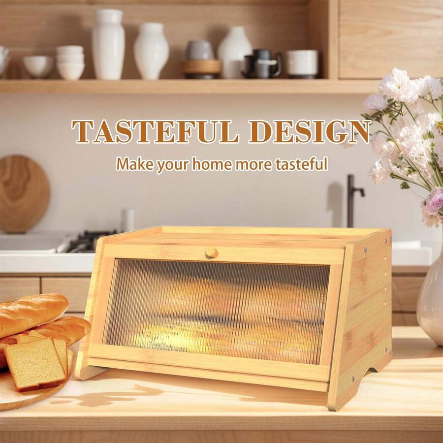 BueDeHai Stylish Bamboo Bread Box For Kitchen Countertop Farmhouse Corner Bread Bin Vintage Kitchen Decor Storage Organizer For Homemade Loaf Toast  Box - Bamboo - View 1