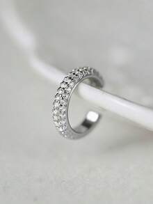 1 pieza Pendientes de clip de plata esterlina 925 con diseño geométrico clásico y circonita cúbica, sin necesidad de perforación, adecuado para uso diario de mujeres, bodas, fiestas, compromisos, aniversarios, Día de San Valentín y otras ocasiones - Plateado - Ver 3