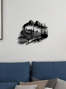 1 buc. Decor artistic metalic cu tren vintage, decor elegant cu tren, design peisagistic de munte și pădure, cadou ideal pentru pasionații de trenuri și fanii căilor ferate, mobil și reutilizabil, nu necesită electricitate, ușor de agățat, decor artistic de perete metalic de înaltă calitate, potrivit pentru decorarea Ramadanului, acasă, baie, dormitor, sufragerie - Multicolor - Vizualizare 6