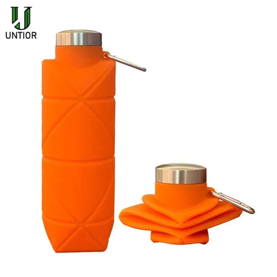 1pcs Collapsible Water Bottle Portable Reusable Leak-Proof Drop-Proof Water Cup Steel Lid Telescopic Cup For Fitness Sports - 橘色 - 查看 1