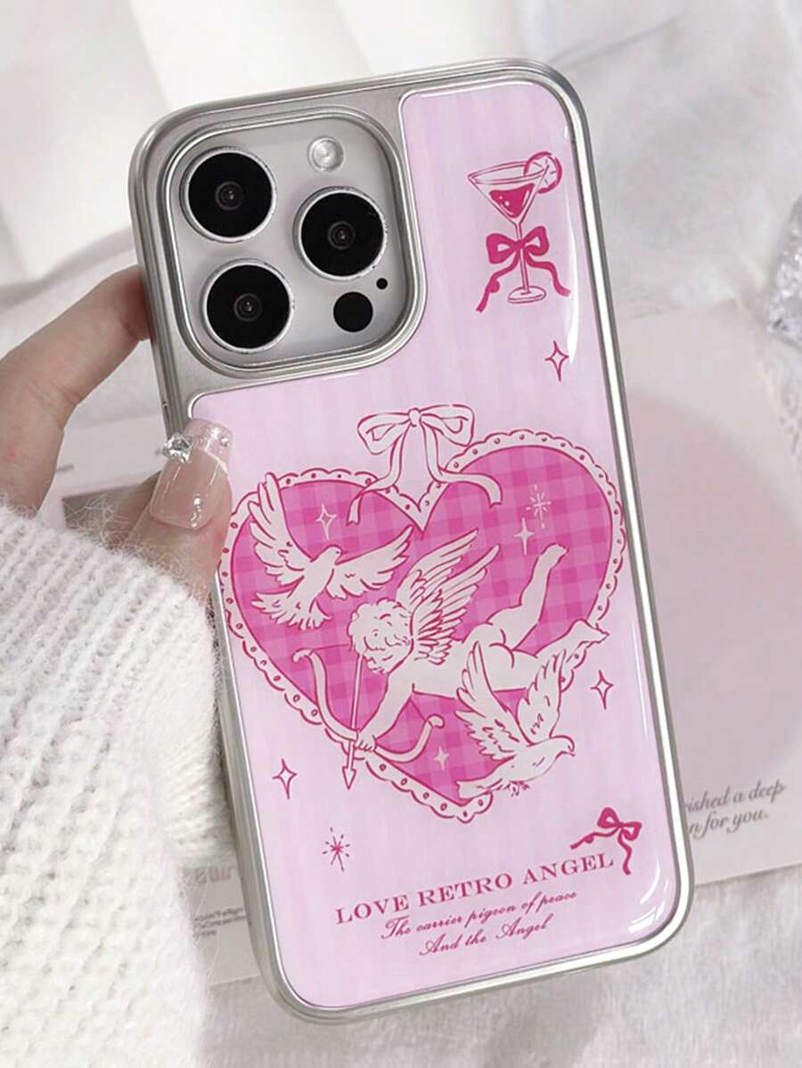 1pc Luxury Limited Edition Valentine's Day Soft Cupid Heart Phone Case, Compatible With IPhone 13, 14, 15, 17 Pro, 16 Pro Max, Embossed Craft High-End Quality, Sweet & Cool Full Coverage Anti-Drop Hard Shell