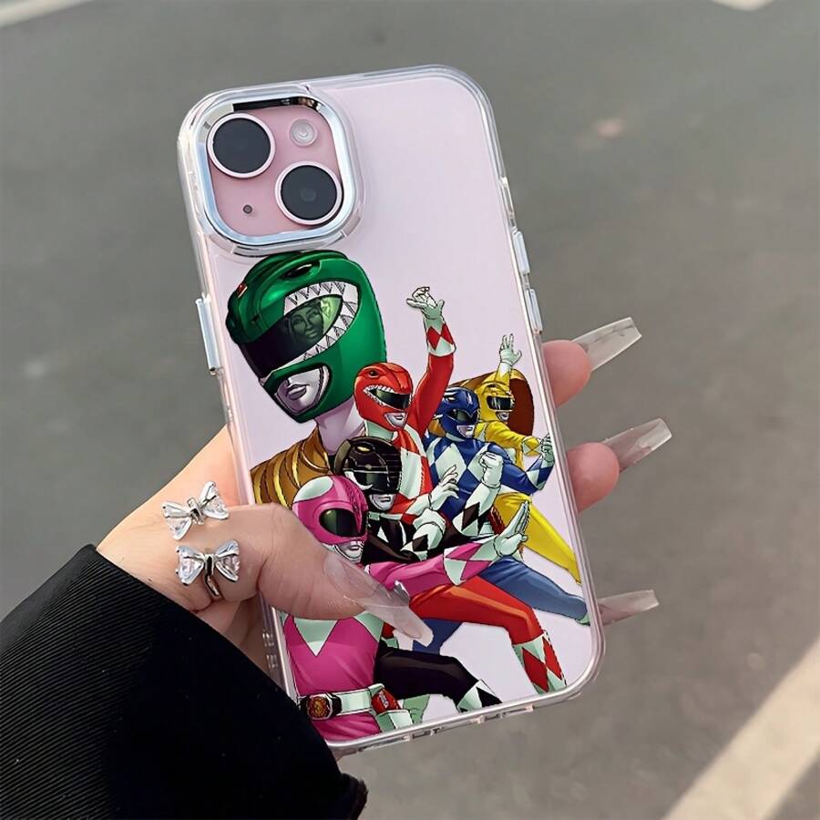 Funda para teléfono con diseño de anime divertido y original de P-Power R-Rangers, compatible con iPhone 17, 16E, 16, 15, 14, 13, 12, 11 Pro Max, Air, X, XR, XSMAX, 8, 7 Plus, con marco de lente plateado metálico y cubierta trasera suave transparente. - Color 1 - Ver 1