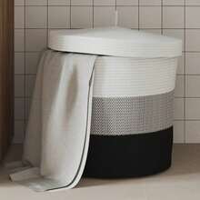 vidaXL panier de rangement con couvercle blanc et noir Ø40x35cm in cotone - Multicolore - Visualizzare 2