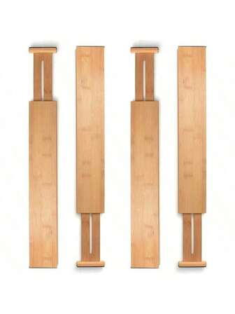 Lådavdelare i bambu, med fjäderbelastad justerbar design och mjuka gummikuddar - Expanderbara lådavdelare, lämplig för stora möbler, kläder, verktyg, kök och kontor - Platsbesparande hållbar förvaringsorganisatör i bambu