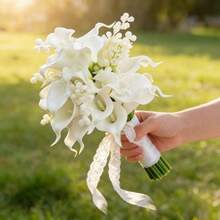 Wedding Bouquets Calla Holding Flowers Bridal Tossing Bouquet Bridesmaid Bouquets Wedding Floral Centerpieces For Boho Home Anniversary Decoration Arrangement,Wedding Photography Props Valentine's Day Accessories - White - View 3