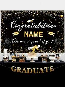 Customized Black And Gold Graduation Party Banner, Personalized Fabric Photo Background, Class Graduation Ceremony Decor, Congratulations Banner - Multicolor - View 4
