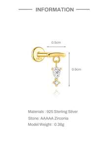 1 brinco de prata esterlina 925 em formato de coração com base plana, banhado a ouro 18K, hipoalergênico, para uso diário no tragus, hélix e orelha. - Ouro - Ver 10