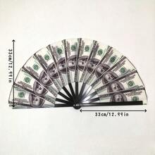 A Unique Folding Fan With A Dollar Sign Pattern, Featuring An Innovative And Durable Design. Perfect For Parties, Weddings, And Evening Events; Also Suitable As A Decoration And Club Gift (Studio Prop). - Party - View 2