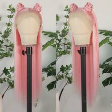 Light Pink Synthetic Lace Front Wigs Glueless Long Silky Straight Hair 13x4 HD Transparent Lace Wigs For Women Baby Pink Color Heat Resistant Fiber Hair Natural Hairline Baby Hair Daily  Party Cosplay Halloween Use - Màu Hồng  Dưa hấu - Xem 4