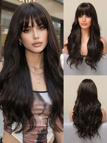 24 Inch Long Curly Wig, Brown With Bangs, Heat Resistant Synthetic Wig, Suitable For Women's Daily Wear, Parties, And Girls' Gift Wig - Brown - View 12