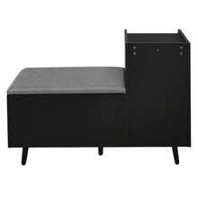 Modern Shoe Bench/Shoe Chest/Seat With Three Storage Doors, Asymmetrical Metal Handles And Multiple Storage Levels – Dimensions: W100/D34/H69 Cm - 黑色 - 查看 11