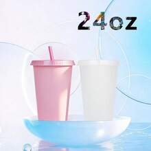 KAFUFU 25-Pack 24oz Pink Tumblers With Dust Caps - Reusable Drink Bottles & Party Cups For Coffee, Car Travel | Valentine's Day Gift Set, Includes Straws & Brushes, Bulk Orders Welcome (25, White) - 白色 - 查看 4