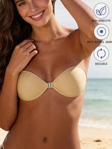 Strapless Invisible Self-Adhesive Push-Up Bra, Reusable Backless Bra For Women, Suitable For Summer Wedding Dresses - Apricot - View 3