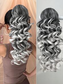 爪形马尾假发片，黑色、棕色、灰色渐变多色可选，18英寸深波浪耐热纤维合成马尾假发，适合女性在圣诞节、万圣节、音乐节、派对和日常使用。 - 拼色 - 查看 15