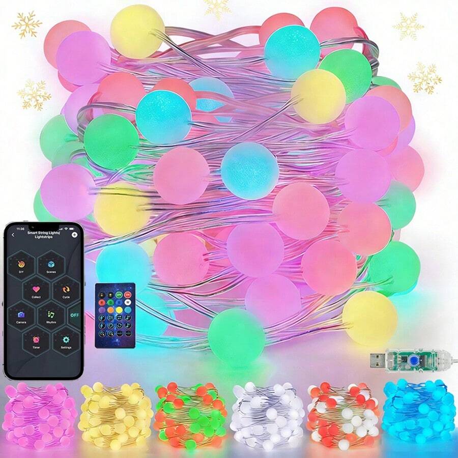 Smart Color Changing Christmas Lights, 33FT 66LED App Control RGB Globe String Light With Remote & Timer, Music Sync Twinkle Christmas Tree Light Waterproof Indoor Outdoor Christmas Decorations - 32,8FT/66LED - Xem 1