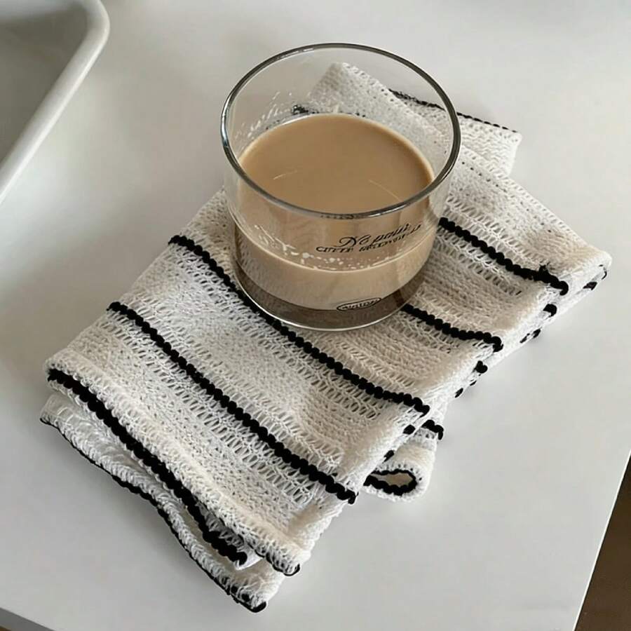 1/2/6pcs Korean INS Style Black & White Striped Knitted Placemats, Photography Backdrop And Table Mats, Suitable For Holidays And Home Decor - Multicolor - View 1
