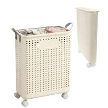 MG TIMES Foldable Slim Laundry Basket With Casters, Large Capacity, And Handle - Creamy White - View 11