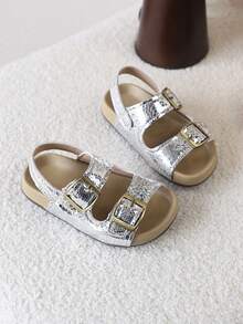 1 Pair Kids' Open Toe Sandals, Versatile Summer Casual Beach Shoes For Boys And Girls - Silver - View 5