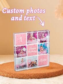 Customized Personalized Pink Birthday Photo Acrylic Ornaments, Birthday Photos, Birthday Gifts, Birthday Party Decorations, Birthday Souvenirs, Children's Souvenirs - Multicolor - View 2