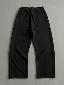 Men's Solid Color Sports Loose Casual Sweatpants, Featuring A Drawstring Waist And Elastic Waistband Design. Loose And Casual, Suitable For Boys Or Men Who Enjoy Outdoor Activities And Sports. Black Spring - Black - View 7