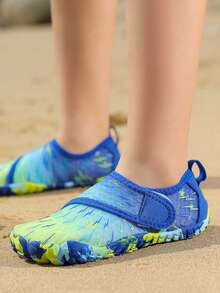 1 Pair Kids Breathable Mesh Upper Rubber Sole Hook And Loop Closure Water Shoes & Sandals, Suitable For Beach, Wading, Outdoor Activities, Swimming, Running, Campus - Royal Blue - View 2