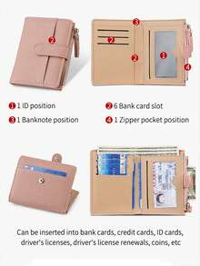 1pc Litchi Pattern Simple Women's Wallet High-End Temperament Two-Fold Multi-Card Slot Zipper Short Coin Purse Fashion Card Holder Portable Wallet Travel Coin Card Storage Bag - Beige - View 7