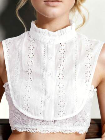 1/2 st. damskjorta med jacquard och avtagbar spetskrage, bekväm och andningsbar, halvlång blus, presentaccessoar för kvinnor och flickor, alla hjärtans dag-present