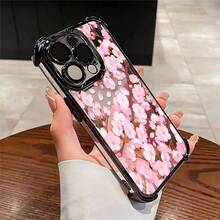 1pcs Pink Cherry Blossom Phone Case Compatible With Apple Phone17ProMax 16 15 14Plus 11 12 13 ProMax Xs Max XS X, Antidrop Phone Case, Camera Protection Phone Case, Vintage, Minimalist Aesthetic, Cute, Elegant, Can Be Given To Friends, You Can Give It To Yourself - 黑色 - 查看 1