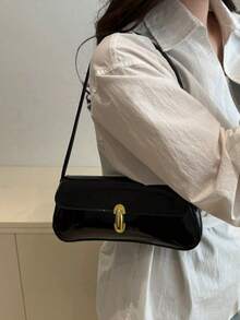 Women's Vintage Faux Oiled Leather Flap Decor One Shoulder Underarm Bag, Suitable For Dating, Outing, Party - Black - View 3