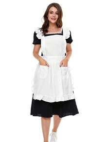 一件装女士腰围围裙，可作烹饪围裙、服务员围裙、女佣围裙、连衣裙围裙，适用于家庭厨房、餐厅、咖啡馆、花店、酒吧、酒馆、农舍、花园等场所。可用于烹饪、烘焙、服务、护理、烧烤、绘画、园艺、工作、木工、手工制作等。是送给女友、妻子、母亲、祖母、老师和朋友的绝佳厨房礼物。