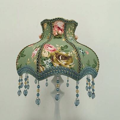 Romantic Mint Green Princess Lamp Shade With Pendant Rose Fabric Print Lamp Shade Accessory, Fits Various Style Table Lamps As Decorative Shade (Shade Only, Lamp Not Included)