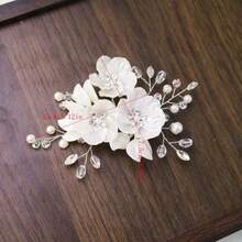 Bridal Accessories, Wedding Hair Accessories Handmade Pearl Hairpin, White Petal Handmade Hair, Side Clip Headdress, Party Party Hair Accessories - Multicolor - View 7