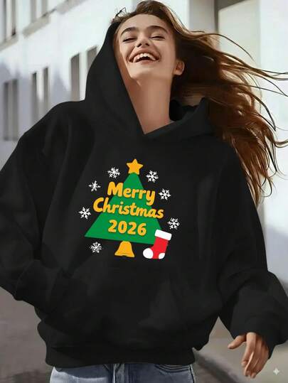 Sudadera con Capucha de Árbol de Navidad 2026 para Hombres y Mujeres - Cómoda Buzo de Invierno con Diseño del Año 2026, Sudadera Unisex Casual para Fiestas y Regalos de Navidad, Ropa Festiva Lavable a Máquina (Blanco//Verde)