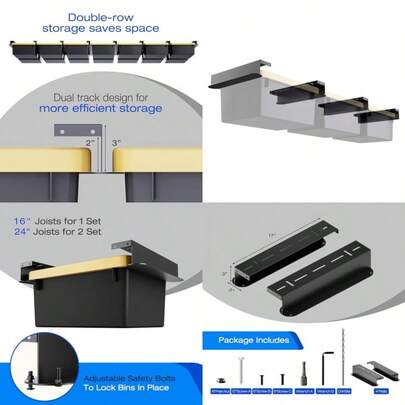 Updated 2 Set Overhead Garage Storage Rack Heavy Duty 13 Gauge Ceiling Bin Storage Rack For Tote Container Garage Storage Organization System Black