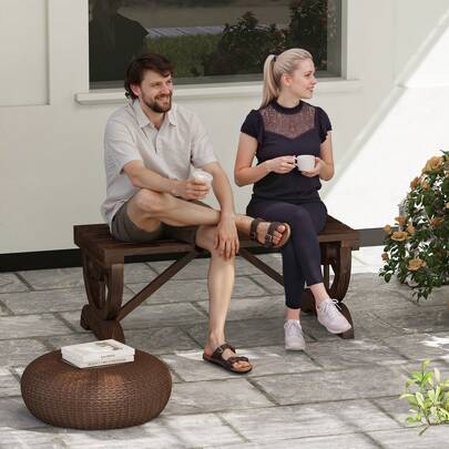 Outsunny Rustic Wood Wheel Outdoor Garden Bench For 2-Person With A Unique Wheel Design On The Legs & Strong Build, Brown