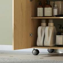 Bathroom Vanity Unit, 3-Tier Shelf, Wheels, Wood - Khaki - View 3