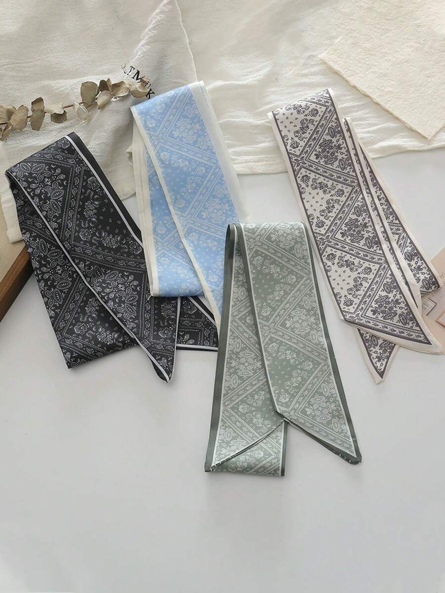 Bộ 4 khăn quàng cổ và băng đô in họa tiết Paisley & Cashew dành cho nữ, kiểu dáng thanh lịch thường ngày, thích hợp cho hẹn hò, quà tặng ngày Valentine, phụ kiện tóc đa năng cho nữ. - Nhiều màu - Xem 1